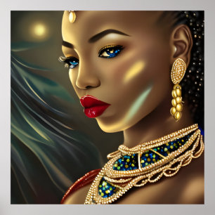 Affiche Femme africaine exotique époustouflante bijou roug