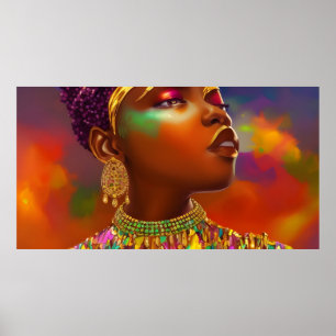 Affiche Femme africaine papillon bijou or jaune fantaisie