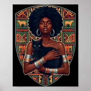 Affiche Femme afro chat noir art africain reine de mélanin