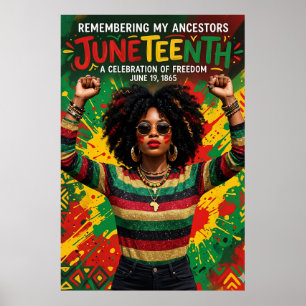 Affiche Femme afro Juneteenth , Fille noire à mélanine