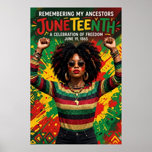 Affiche Femme afro Juneteenth , Fille noire à mélanine (Devant)