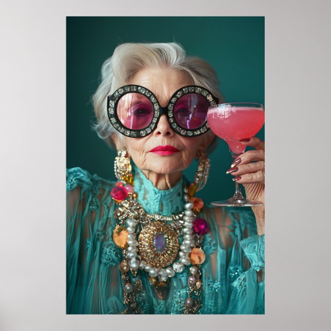Affiche Femme Âgée Glamour audacieuse mode de luxe (Devant)