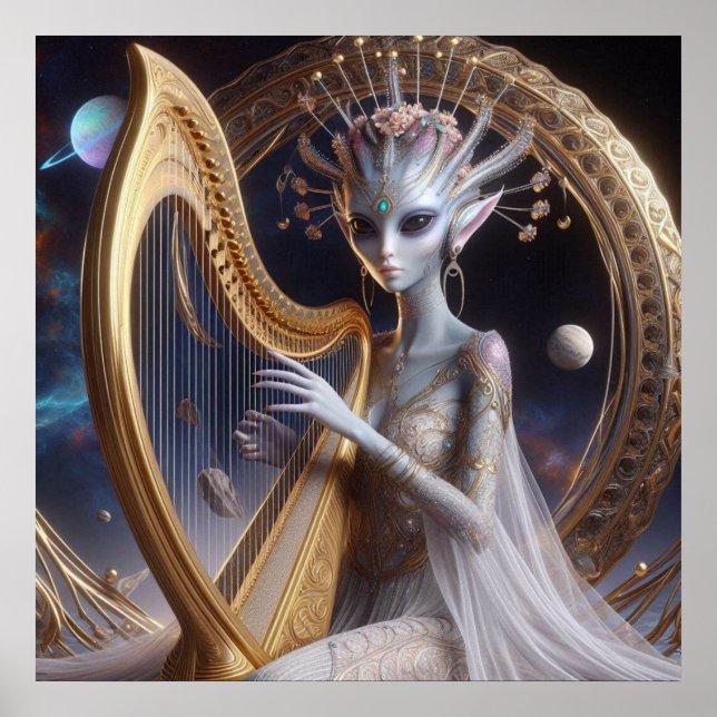 Affiche Femme Alien de l'Espace Jouant de la Harpe (Devant)
