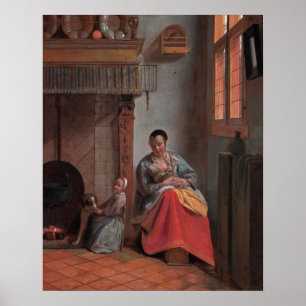 Affiche Femme allaitant un enfant — Pieter de Hooch