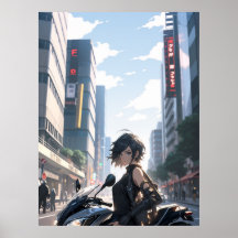 Femme Anime à vélo centre-ville - Ultra grand