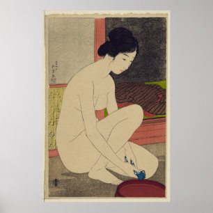 Affiche Femme après bain - Réimpression d'art Vintage japo