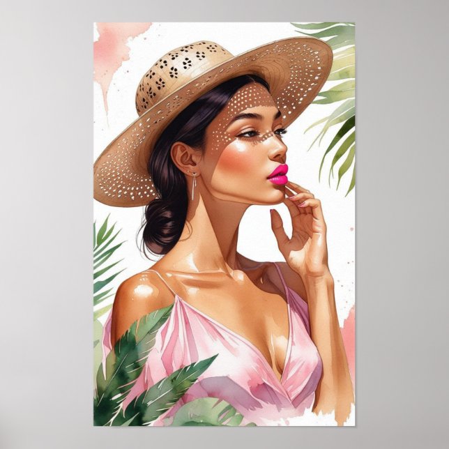 Affiche Femme aquarelle rose élégante (Devant)