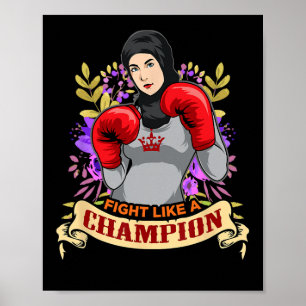 Affiche Femme arabe voilée autonome pratiquant la boxe kic