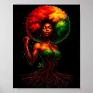 Affiche Femme arbre afro reine noire mélanine racines fier