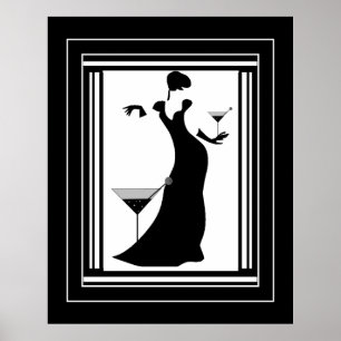 Affiche FEMME ART DÉCO Noir Blanc