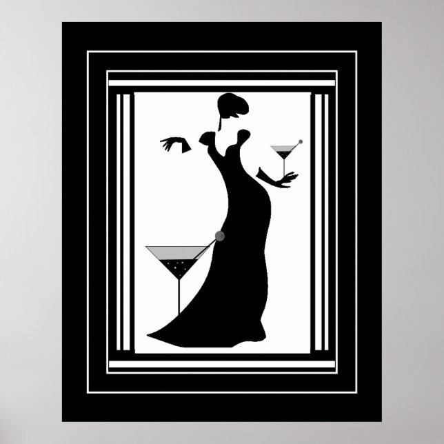 Affiche FEMME ART DÉCO Noir Blanc (Devant)