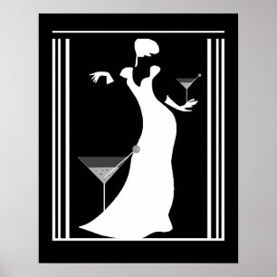 Affiche FEMME ART DÉCO Noir Blanc Inversé