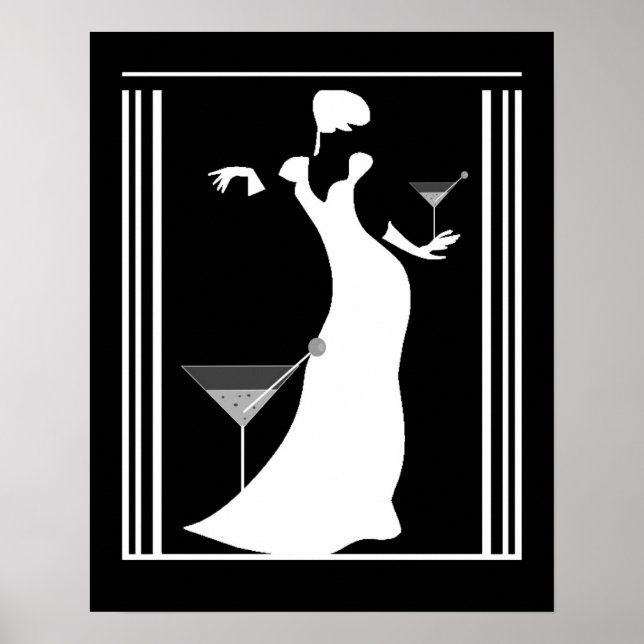 Affiche FEMME ART DÉCO Noir Blanc Inversé (Devant)