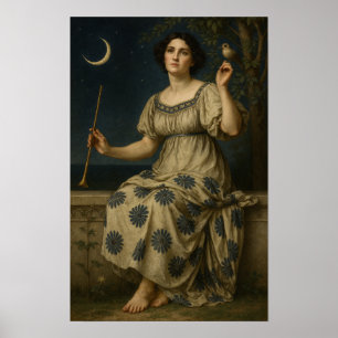 Affiche Femme Art Nouveau avec clarinette et croissant de
