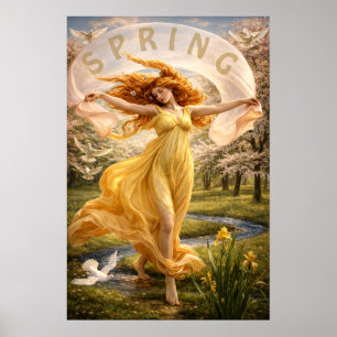Affiche Femme Art Nouveau dans une prairie fleurie