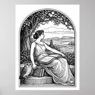 Affiche Femme Art Nouveau lisant sous un arbre d'époque