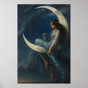 Affiche Femme Art Nouveau sur croissant de lune