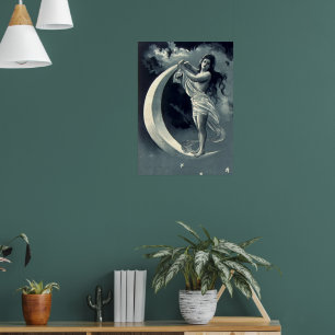 Affiche Femme Art Nouveau sur croissant de lune