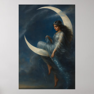 Affiche Femme Art Nouveau sur croissant de lune