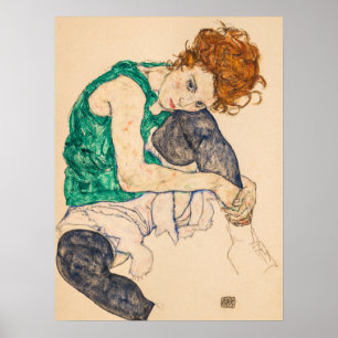 Affiche Femme assise avec genou blond par Egon Schiele