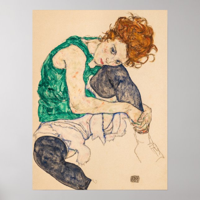 Affiche Femme assise avec genou blond par Egon Schiele (Devant)