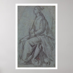 Affiche Femme assise, c.1514 (craie noire et blanche sur