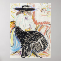 Femme assise Kirchner Esquisse expressionniste Art