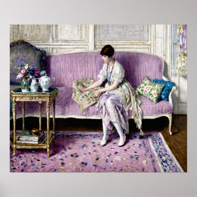 Affiche Femme assise sur un canapé dans l'intérieur (Devant)