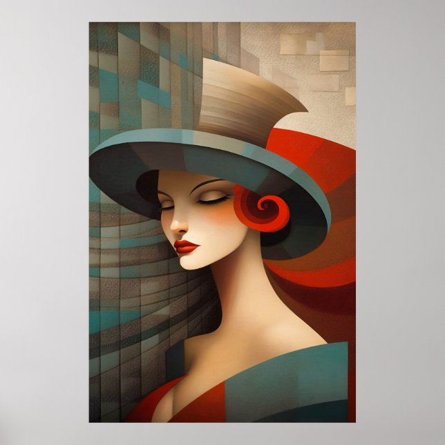 Affiche Femme au chapeau d'art abstrait (Devant)