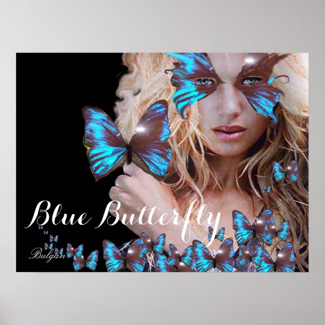 AFFICHE FEMME AU PAPILLON BLEU (Devant)