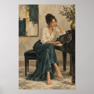 Affiche Femme au piano Élégant Figuratif Contemporain Mur