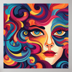 Affiche Femme audacieuse tournoyant des expressions et des