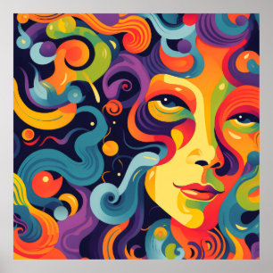 Affiche Femme audacieuse tournoyant des expressions et des
