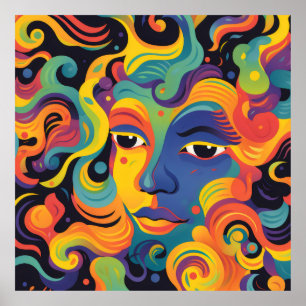 Affiche Femme audacieuse tournoyant des expressions et des