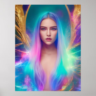 Affiche Femme aux cheveux bleus et violets