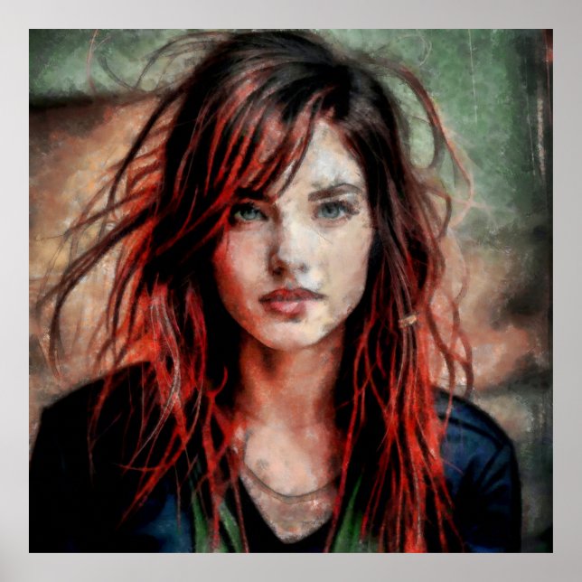 Affiche Femme aux cheveux rouges dans le vent (Devant)