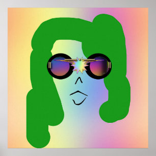 Affiche Femme aux cheveux verts + lunettes de soleil