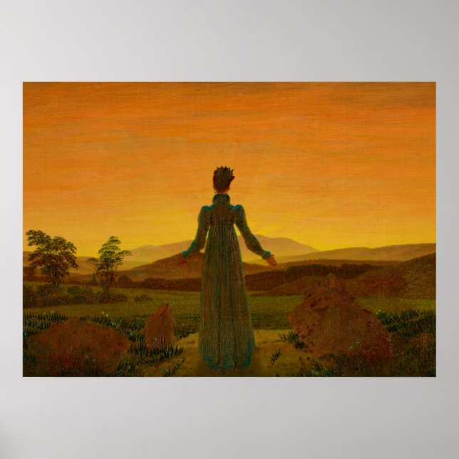 Affiche Femme avant le soleil levant, lumière du matin (Devant)