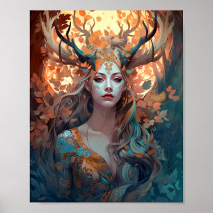 Affiche Femme Avec Antlers Imaginaire Art