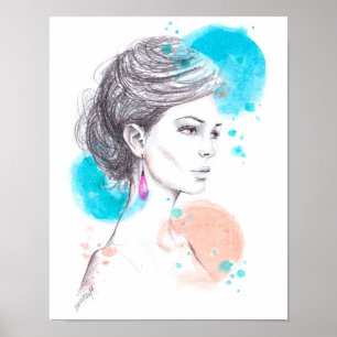 Affiche Femme avec boucle d'oreille Illustration de mode C