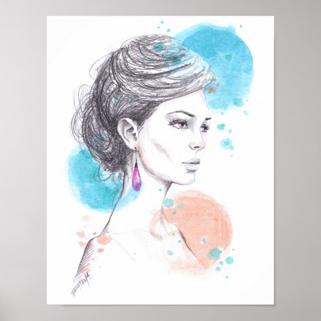 Affiche Femme avec boucle d'oreille Illustration de mode C (Devant)