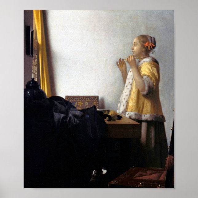 Affiche Femme avec collier de perles, Johannes Vermeer (Devant)