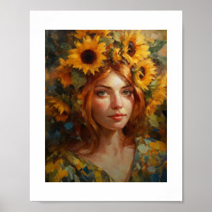 Affiche Femme avec des tournesols dans ses cheveux
