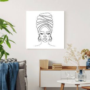 Affiche Femme avec foulard, dessin au trait