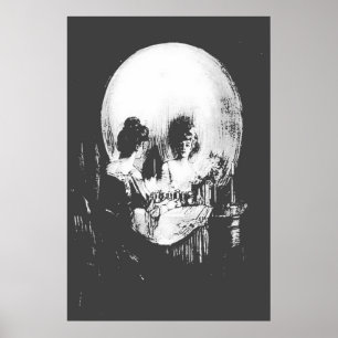 Affiche Femme avec Halloween Réflexion crâne en miroir
