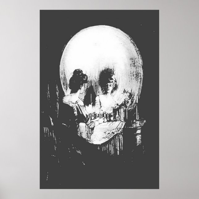 Affiche Femme avec Halloween Réflexion crâne en miroir (Devant)