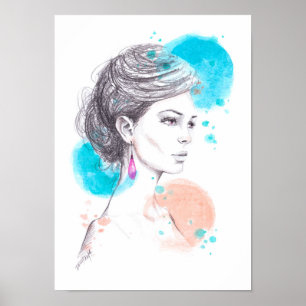 Affiche Femme avec oreille Illustration de mode Croquis
