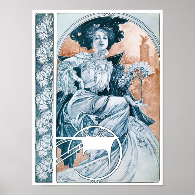 Affiche Femme avec Rose, Mucha (Devant)