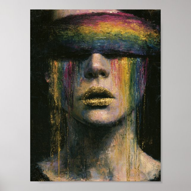 Affiche Femme avec un bandeau arc-en-ciel (Devant)