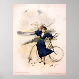Affiche Femme avec vélo à Riverside Drive, New York